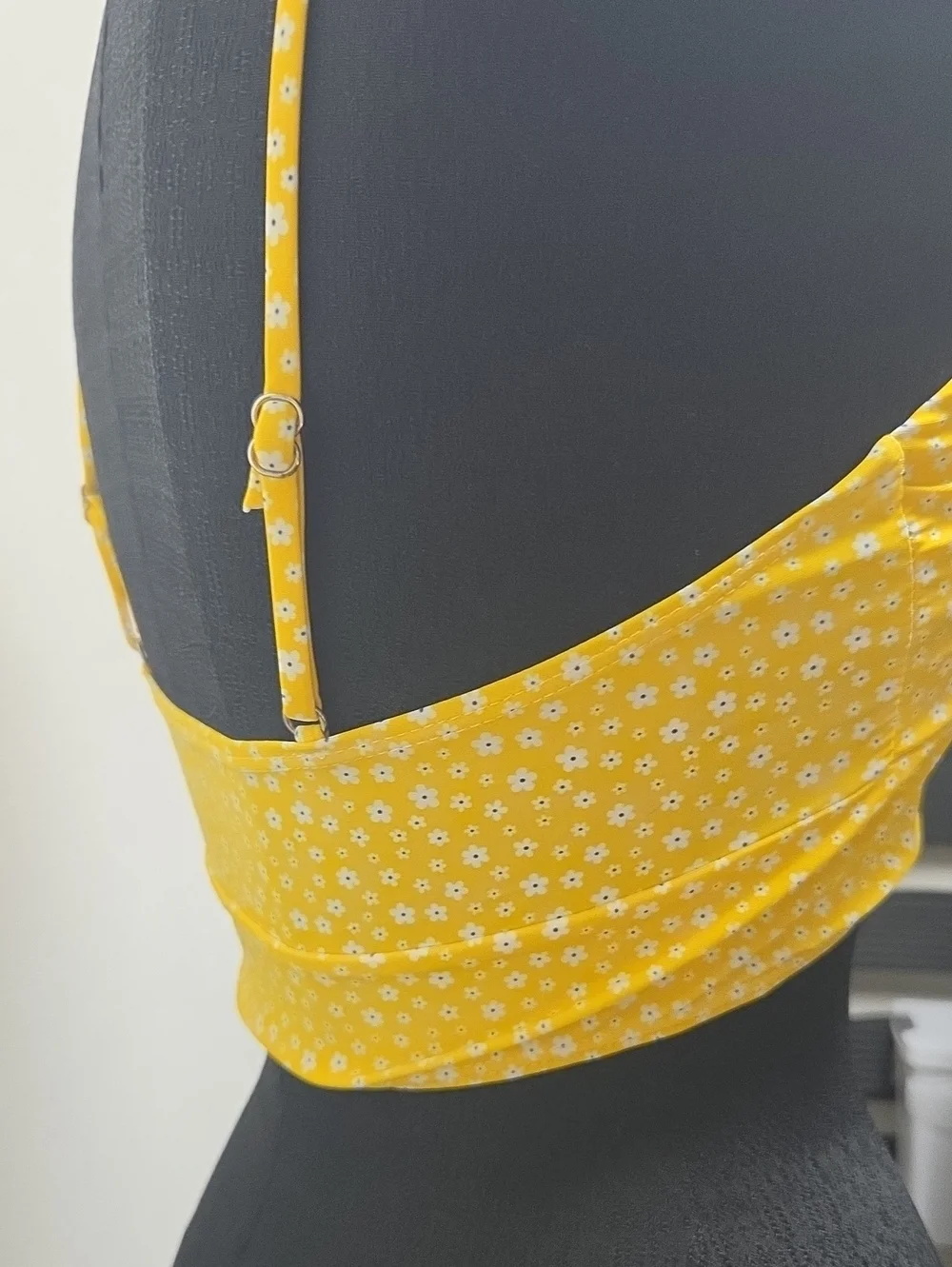 Yellow Floral Ruched Swim Crop Top with Adjustable Front